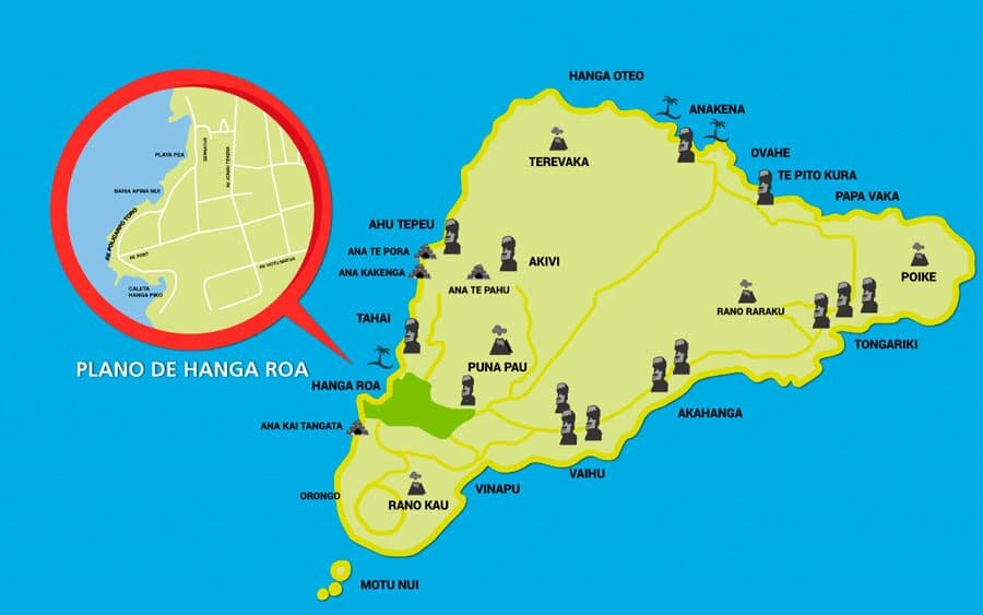 Velikonoční ostrov - poloha a rozloha města Hanga Roa